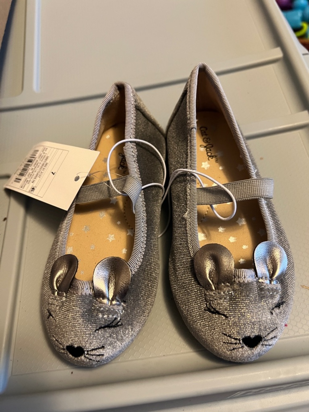 NWT Cat & Jack Metallic Silver Mouse Mary Jane Flats